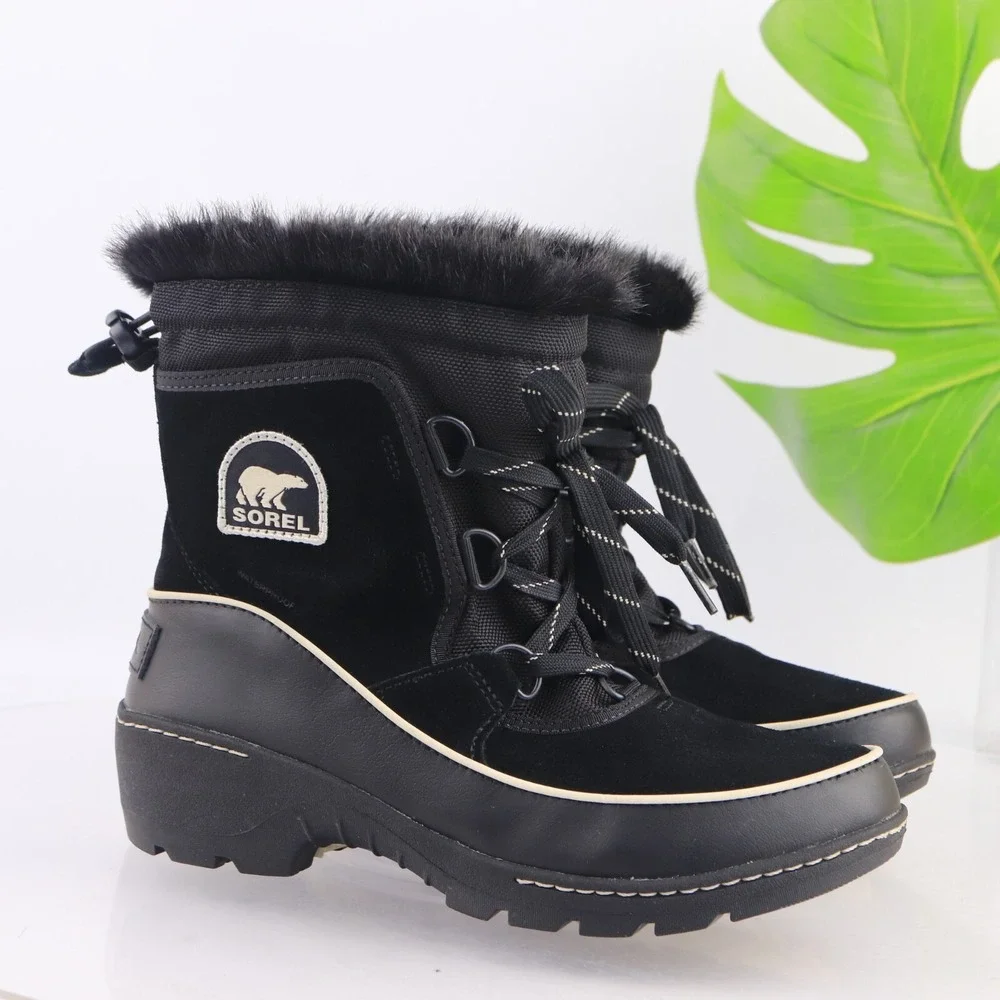 Sorel Womens Tivoli III Boot Size 8 Waterproof Black Suede Winter Bootie Lace Up